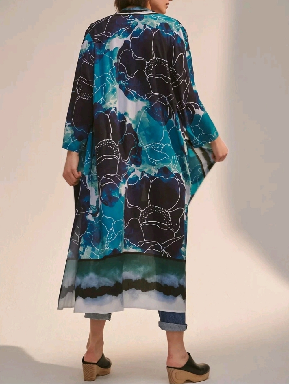 Anthropologie Blank London Rubina Long Duster Kimono One Size Dark Floral - Picture 5 of 8